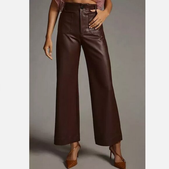 Anthropologie Maeve 24W The Colette Wide-Leg Faux Leather Pants Chocolate 24 NWT